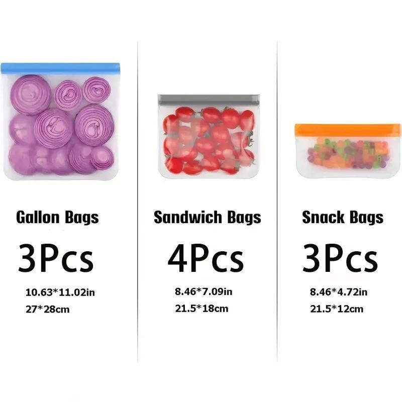 

10-Pack Reusable Gallon Freezer Bags - Dishwasher Safe, BPA-Free Leakproof Food Storage for Meat, Veggies & Grains (Gray)