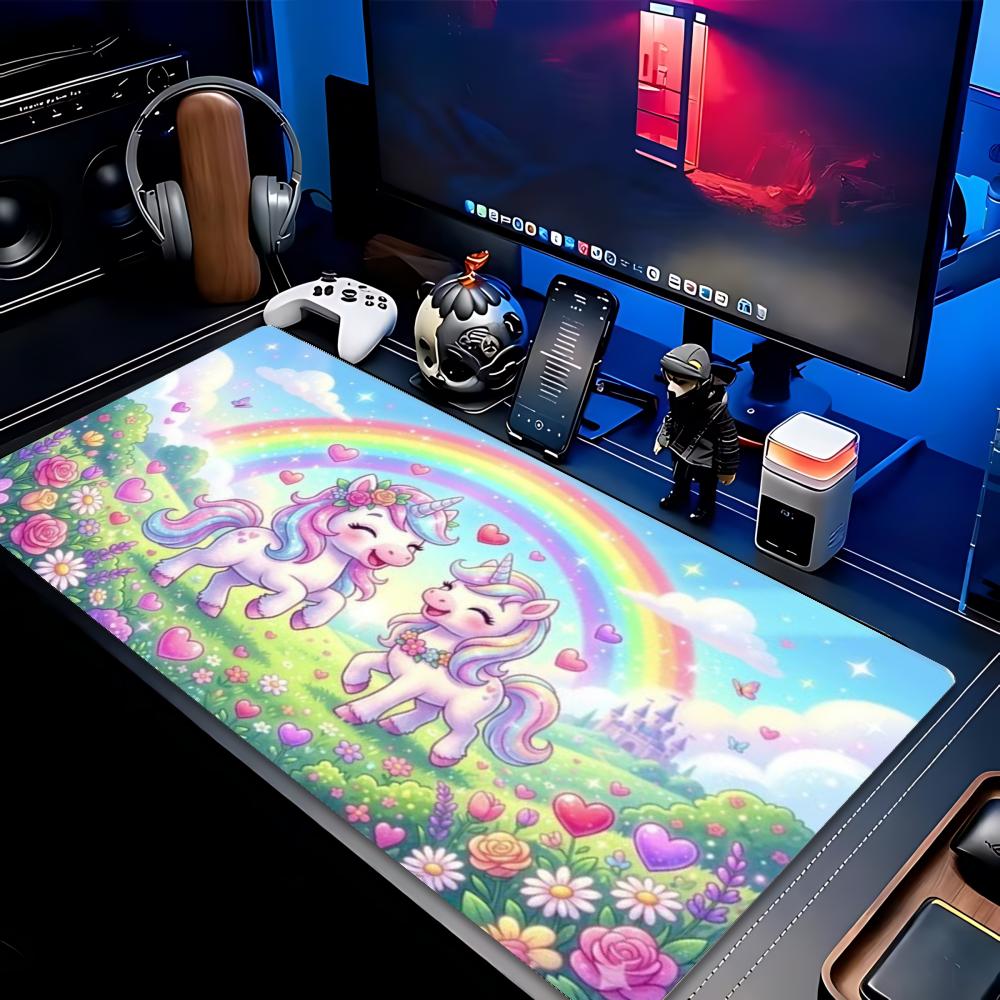 Cute Cartoon Unicorn Mouse Pad XXL Colorful Flower Garden Non‑Slip Rubber Deskmat Pc Game Keyboard Mats Large Computer Mouse Mat