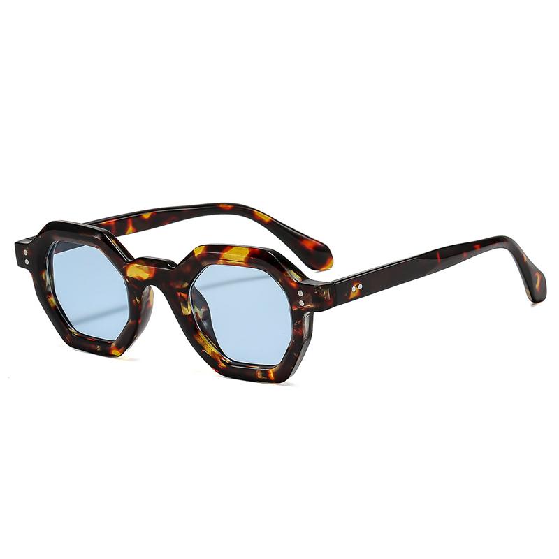 Fashion Polygon Small Square Women Sunglasses Retro Rivets Men Leopard Shades UV400 2025 Trending Blue Purple Sun Glasses