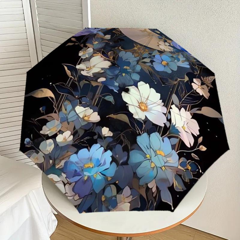 

1pc Blue Floral Night Garden Umbrella with Plastic Handle,Suitable for All Seasons Home Travel Outdoor UmbrellaDD441