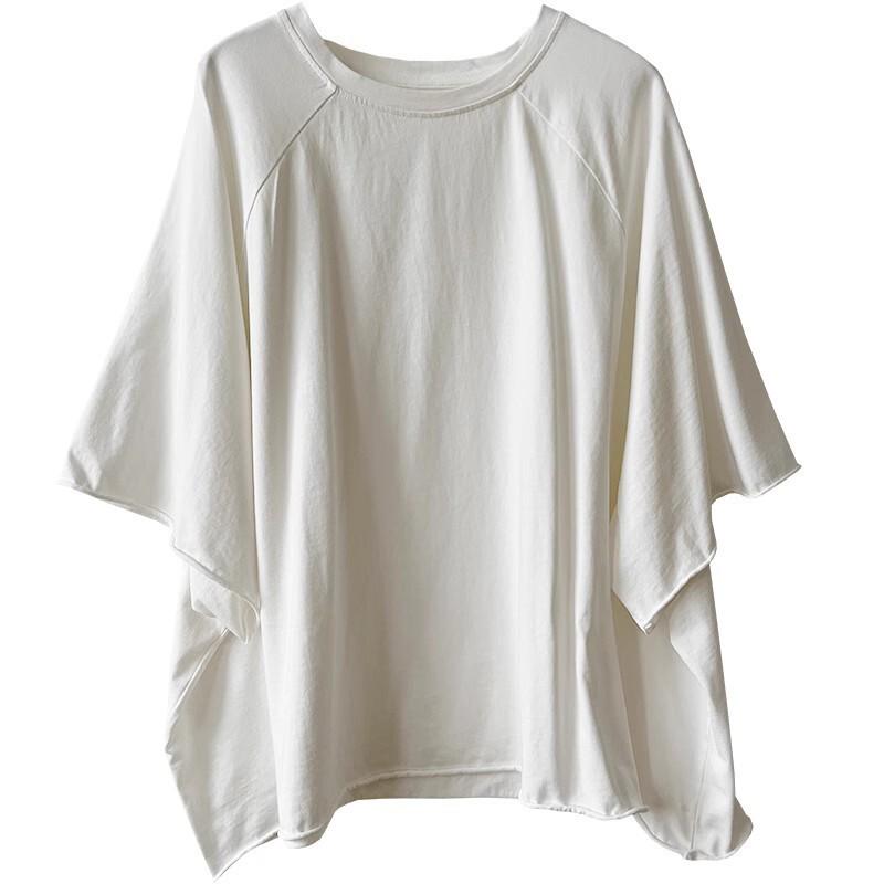 Loose Plus Size Cotton Raglan Sleeve Pullover - Five-Sleeve Summer Top