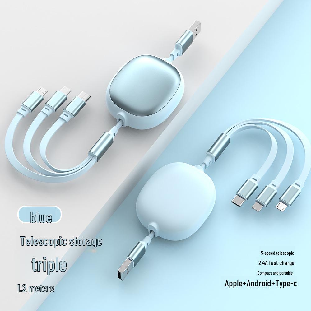 

100 Вт Выдвижной Кабель для Быстрой Зарядки 3-в-1 для Устройств Apple и Android 1.2m