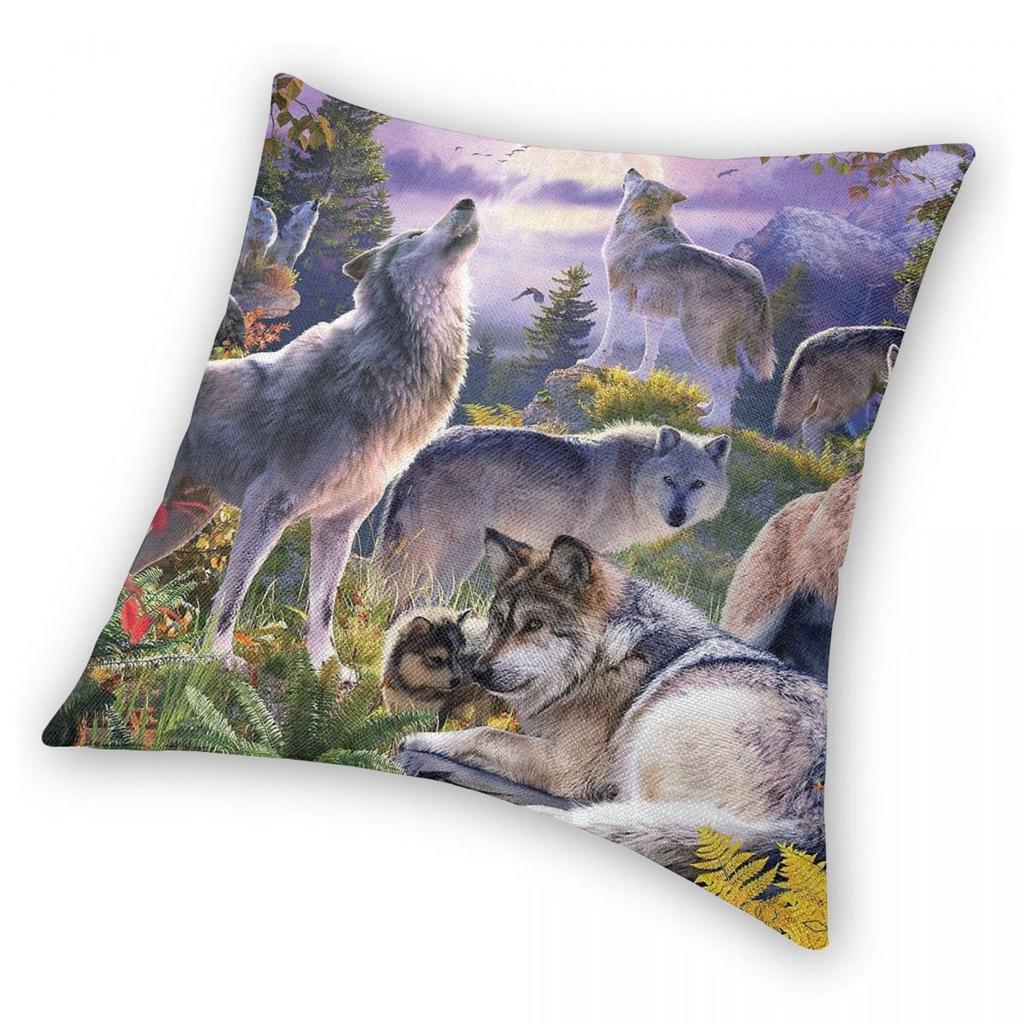 Wolf Pack Square Pillowcase Polyester Linen Velvet Pattern Zip Decor Home Cushion Cover
