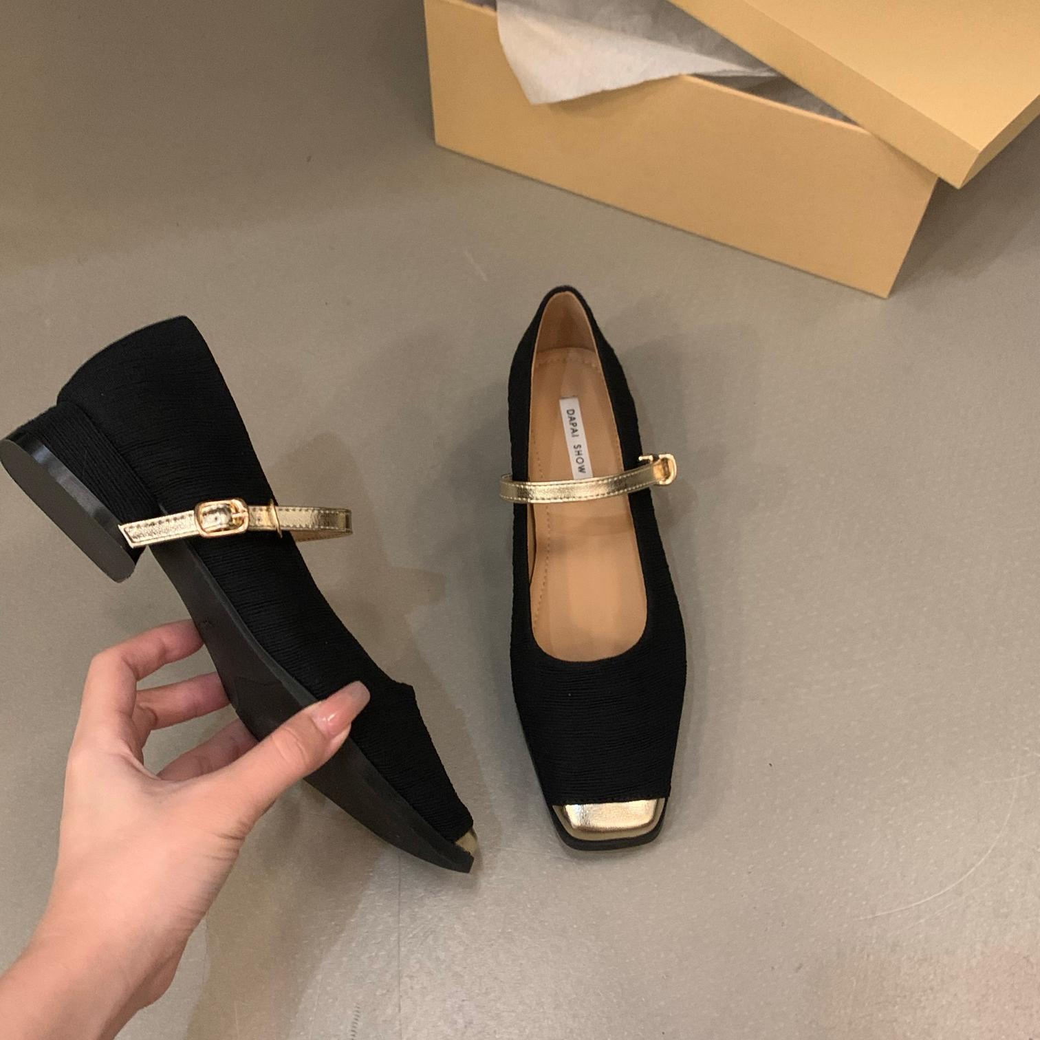 

Маленькие ароматные туфли во французском стиле на толстом каблуке для женщин весной, осенью, летом, черные туфли-лодочки 35