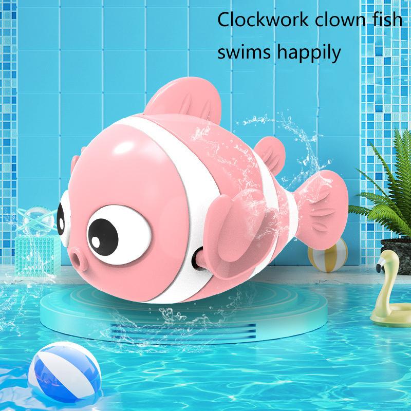Cute Clownfish Clockwork Wind-Up Children'S Bath Toys Toddlers Chain Swim Baby Bathe Toy Cute Animal Appease Water Toy Kids Gift