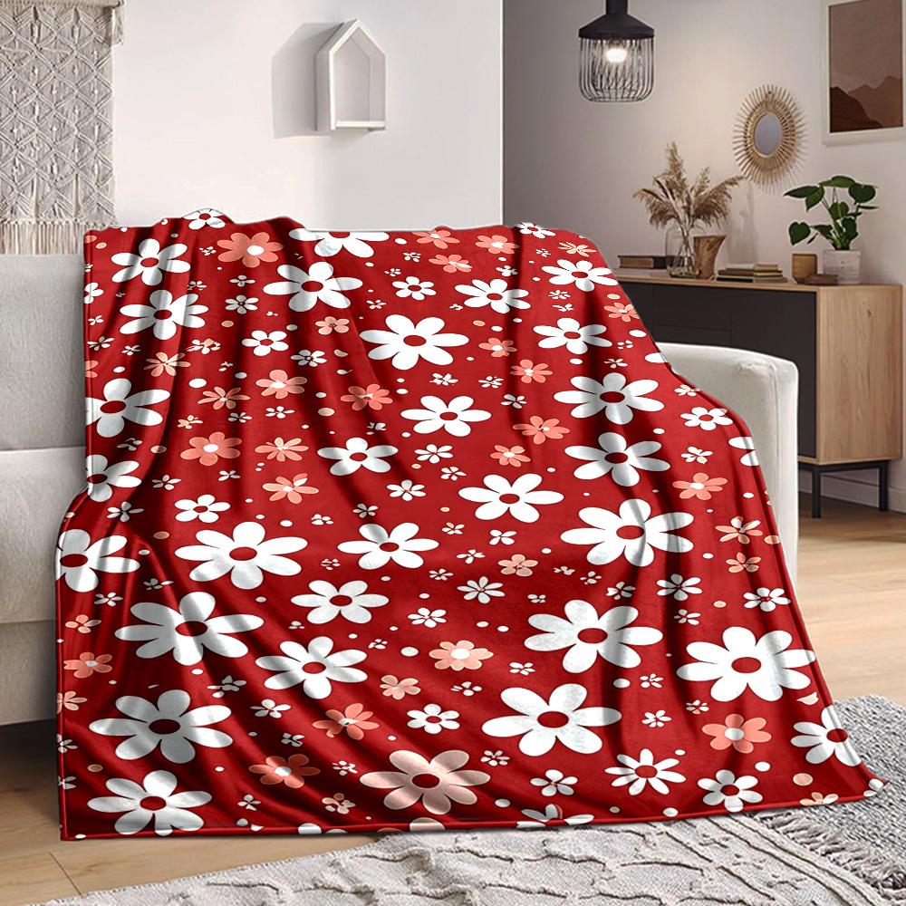 1pc Floral Pattern Lightweight Flannel Blanket, Comfortable and Warm Blanket, for Office and Camping Sofa Bed, Livingroom075