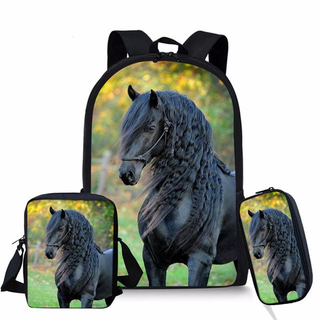Luxury Horse Backpacks Bags 3D Print 3pcs/Set Pupil School Bags Laptop Daypack Backpack Inclined Shoulder Bag Pencil Case