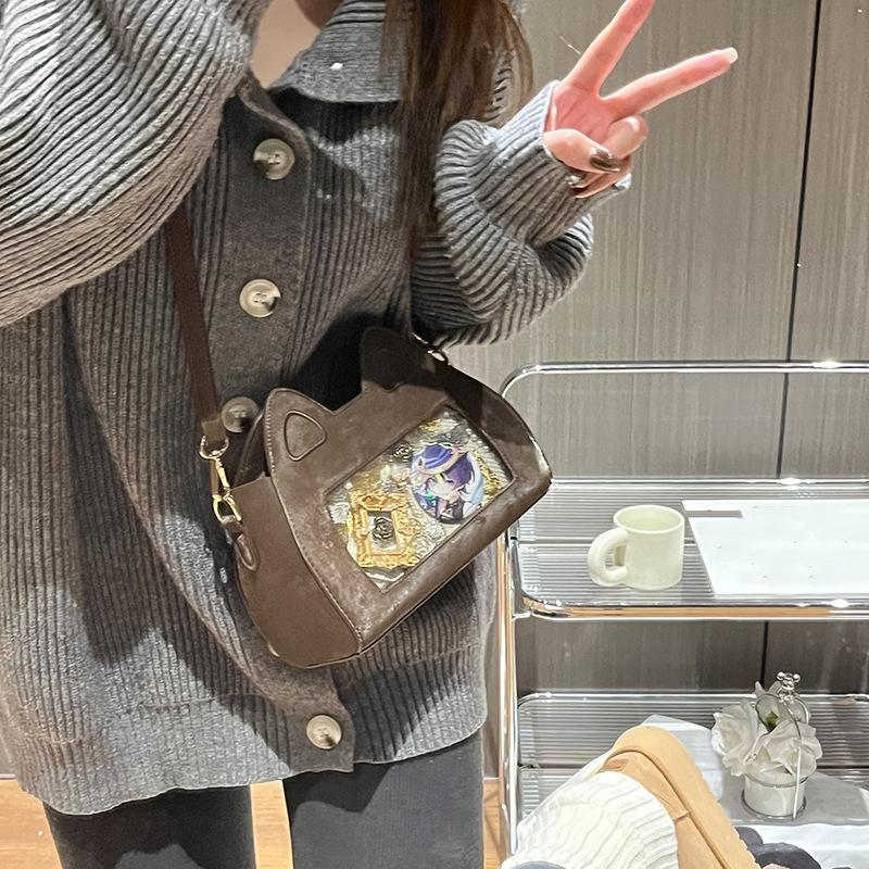 SCIONE New Cat Ear Soft Cute Shoulder Bag Fashion Cartoon Crossbody Bag Personality Transparent Splicing Joker Crossbody Bag