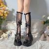 Women Sexy Fishnet Bow Lace Stockings Ruffled Butterfly Hollow Soft Nylon Elastic Knee High White Sock Jk Black Mesh Leg Socks