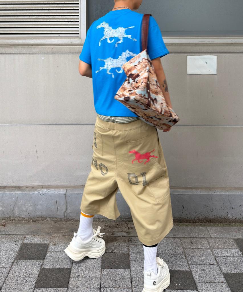 Nodi System Error Horse Cotton Bermuda Pants Beige