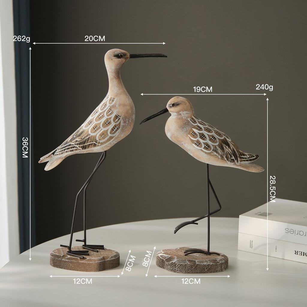 2pcs Wooden Seagull Statues – Nautical Coastal Bird Figurines for Beach Home Decor