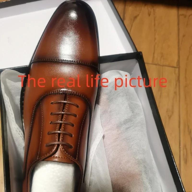 Fashion Hot Man Split Leather Shoes Rubber Sole Man Business Office Male Dress Lether Shoes Genuine Leather Wedding Party Shoes Plus 48