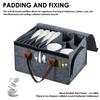 Dish Storage Container Felt Plate Storage Container with Handle Camping Dinnerware Storage Container with Removable Divider