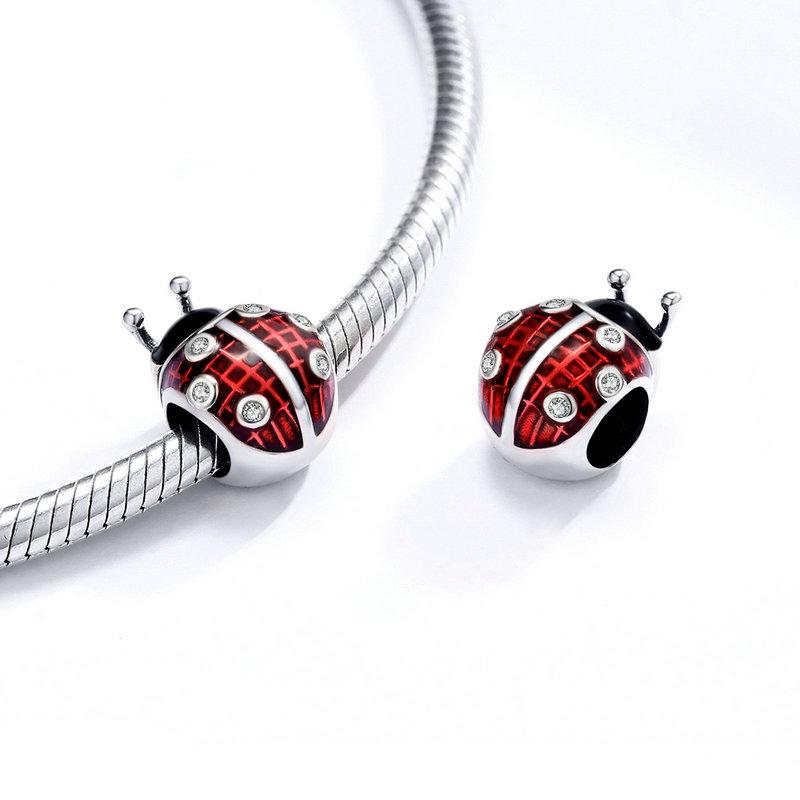WOSTU 925 Sterling Silver Ladybug Series Charm Zircon Enamel Bead Silver 925 Pendant Fit Original Bracelet Insect Jewelry