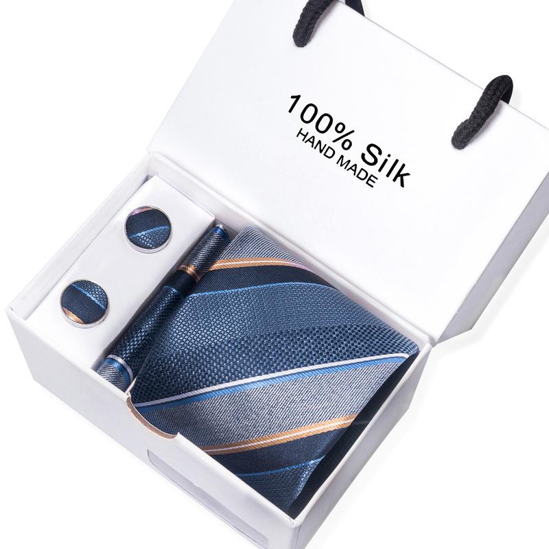 Men'S Business Tie Square Scarf Gift Box Striped Plain Suit Shirt Tie Black Gift Box Set