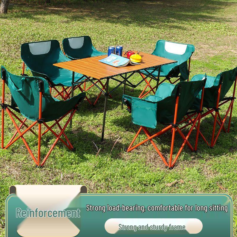 Outdoor Folding Camping Table & High-Back Chair Set