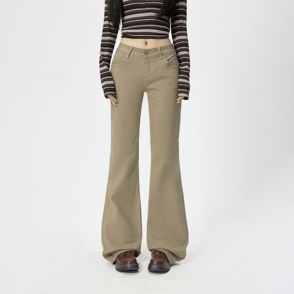 Autumn new American retro low-rise Spice Girl flared pants slim-fitting and thin khaki elastic jeans
