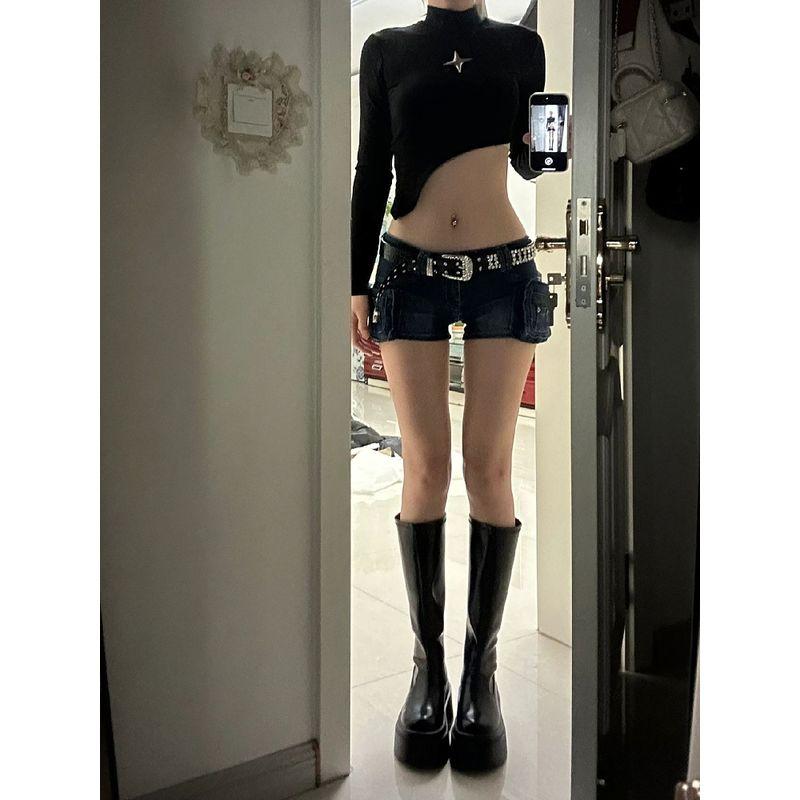 

Fashion Y2g Retro Sexy Denim Shorts Female Summer New Arrival High Waist Slimming Sense of Design Niche Style A- line Hot Pants Retro Blue S [Suggested 40.00 kg-47.50 kg]]