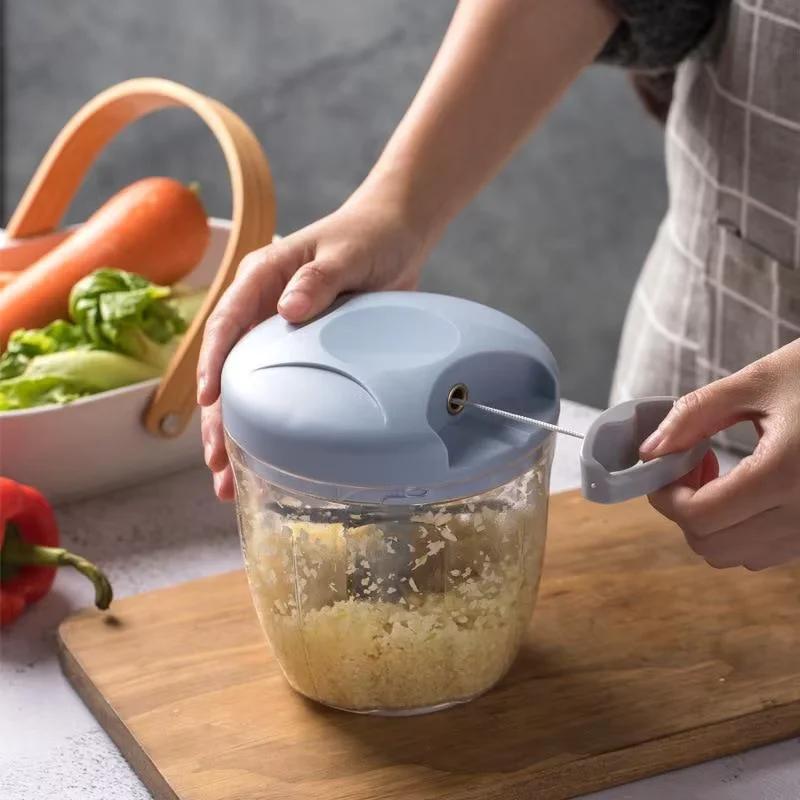 Kitchen Manual Garlic Chopper 500/900ML with Rotating Blade Meat Grinder Vegetable Slicer Fruit Crusher Gadget