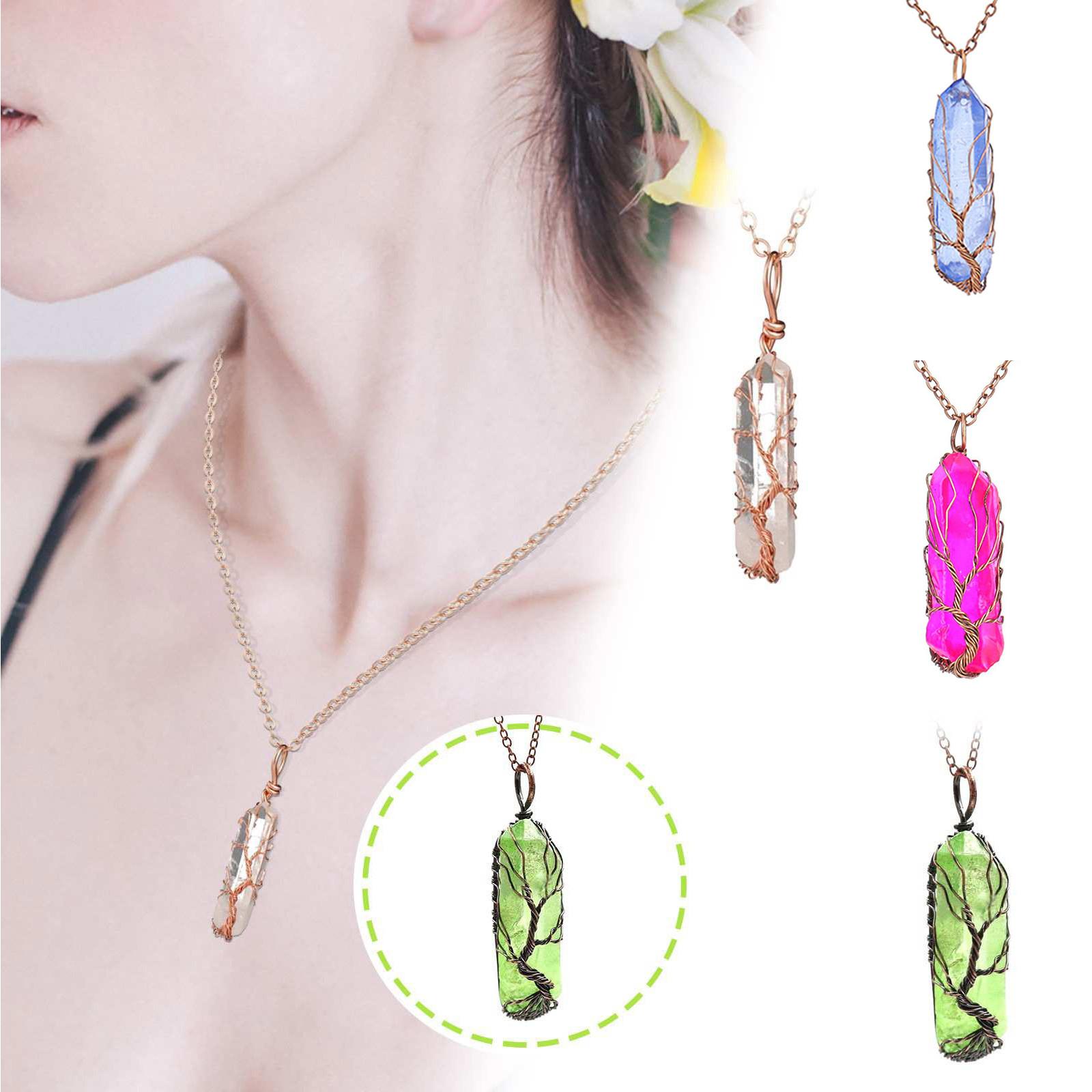 

Ожерелье из натурального кристалла с радужным камнем, позолоченный кварцевый кулон