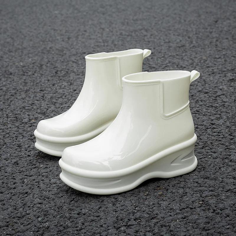 Fashion Women's Height-increasing Rain Boots Fashionable Outer Overshoes Women Thick-soled Non-slip Soft-soled Wear-resistant Rain Boots