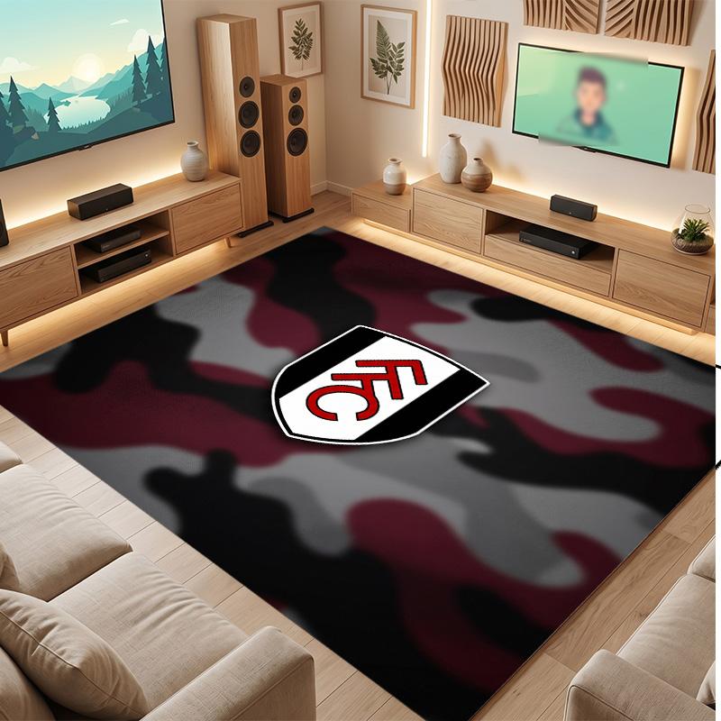 Fulham Football Print Crystal Velvet Rug, Comfortable Water Absorbent Non Slip Indoor Floor Carpet