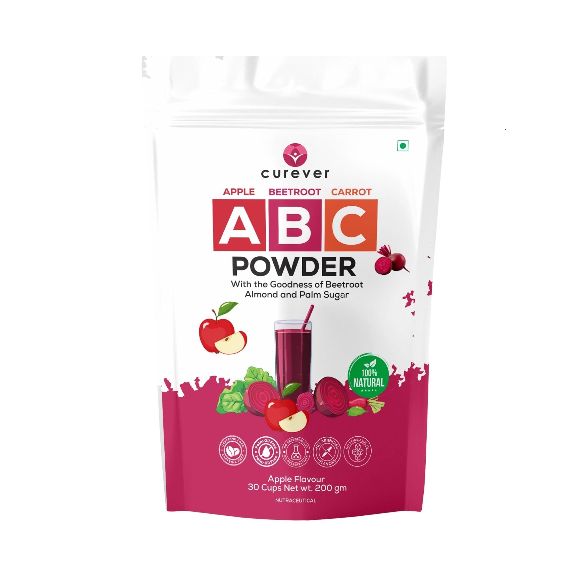 Curever ABC Powder Health Drink Mix | Apple, Beetroot & Carrot Superfood Blend | With Almonds & Palm Sugar | Natural Immunity & Energy Support |