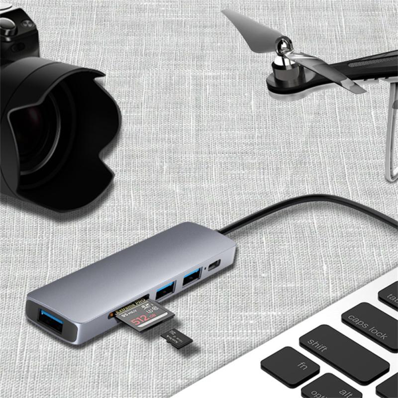 Usb C Hub 6-in-1 Dual-head Type C/usb Docking Station Pd Fast Charging Adapter Supports Sd/tf