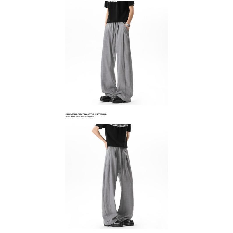 Vintage American Old Money Style Pleated Spliced Mens Summer Casual Long Pants