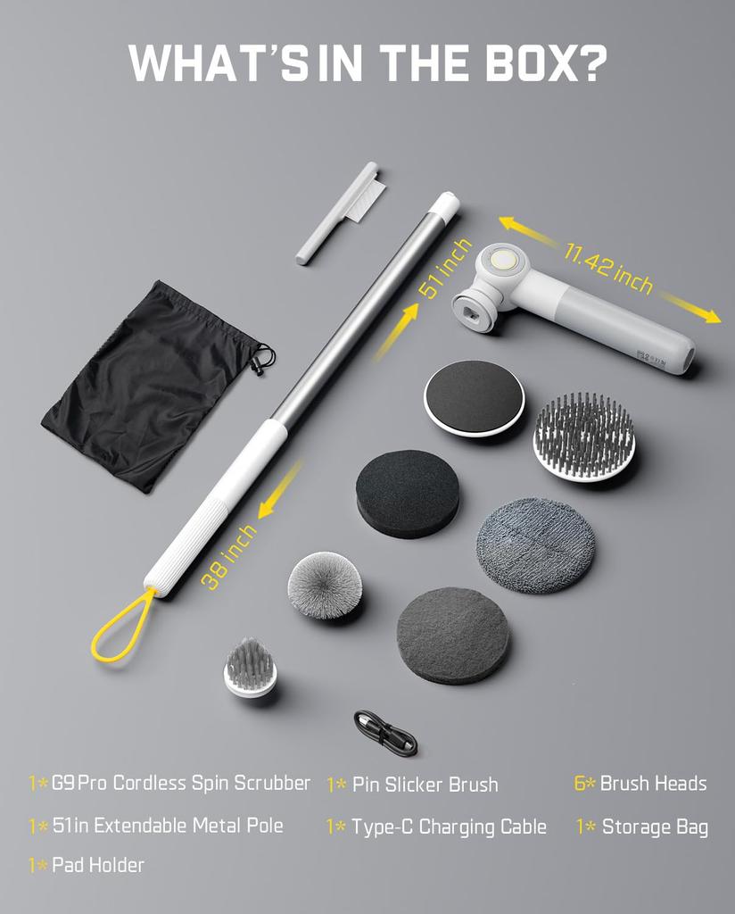 Fanttik Flip G9 Pro Electric Spin Bath Cleaner with 6 Adjustable Angle Telescoping IPX7 Bathroom Tile and Grout Cleaning White Scrubber, 2-Speed