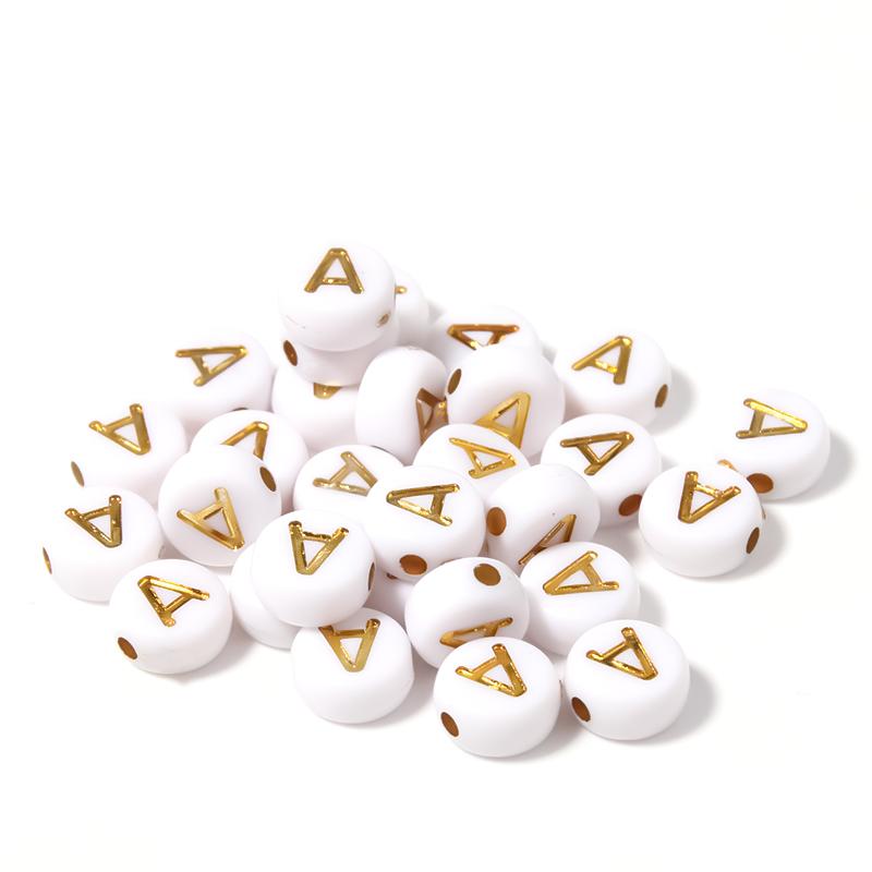 100Pcs 7mm Acrylic Alphabet Beads A-Z Gold Color Letters Beads For Jewelry Making Flat Round Spaced Bead DIY Bracelet Necklace