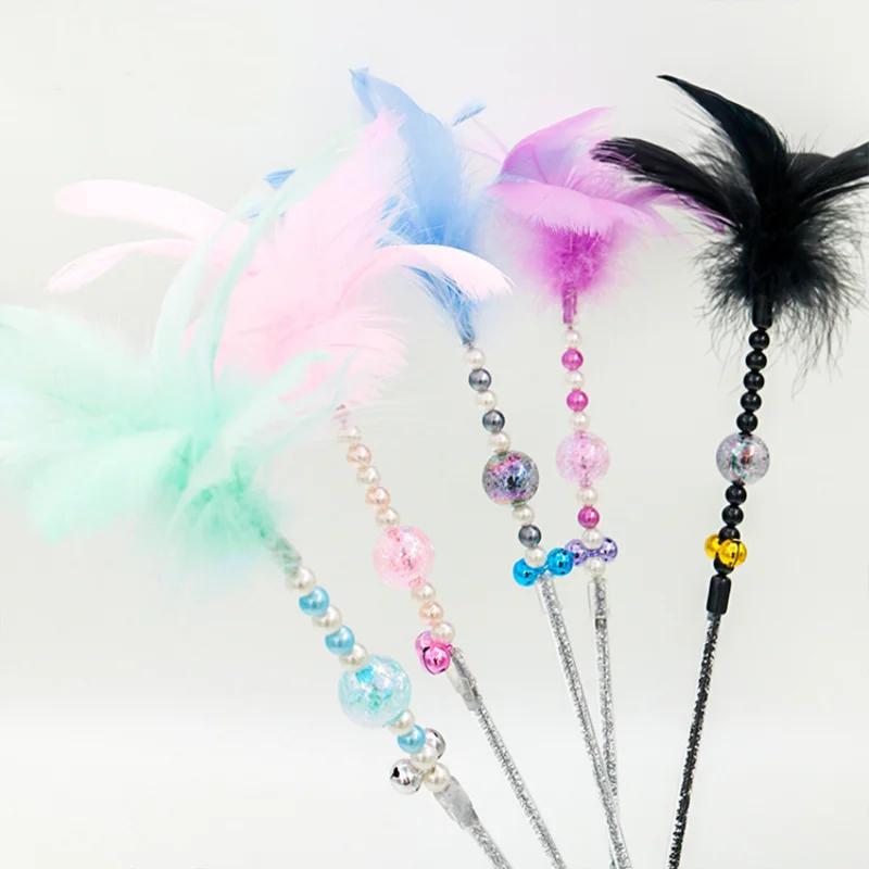 Interactive Cat Toys Stick Cat Fishing Rod Game Wand Feather Stick Toy With Bell Pet Supplies Cat Accessory