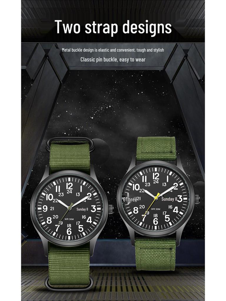 TPW 2024 Men's Luminous Nylon Quartz Watch with Date and Week Display