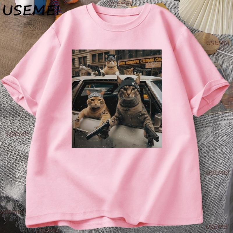 Funny Cat Gang Vintage TShirt Meme Cat Graphic Tee Joke T Shirt Cool Casual Cotton Short Sleeve Tshirt Unisexs Clothing Tops
