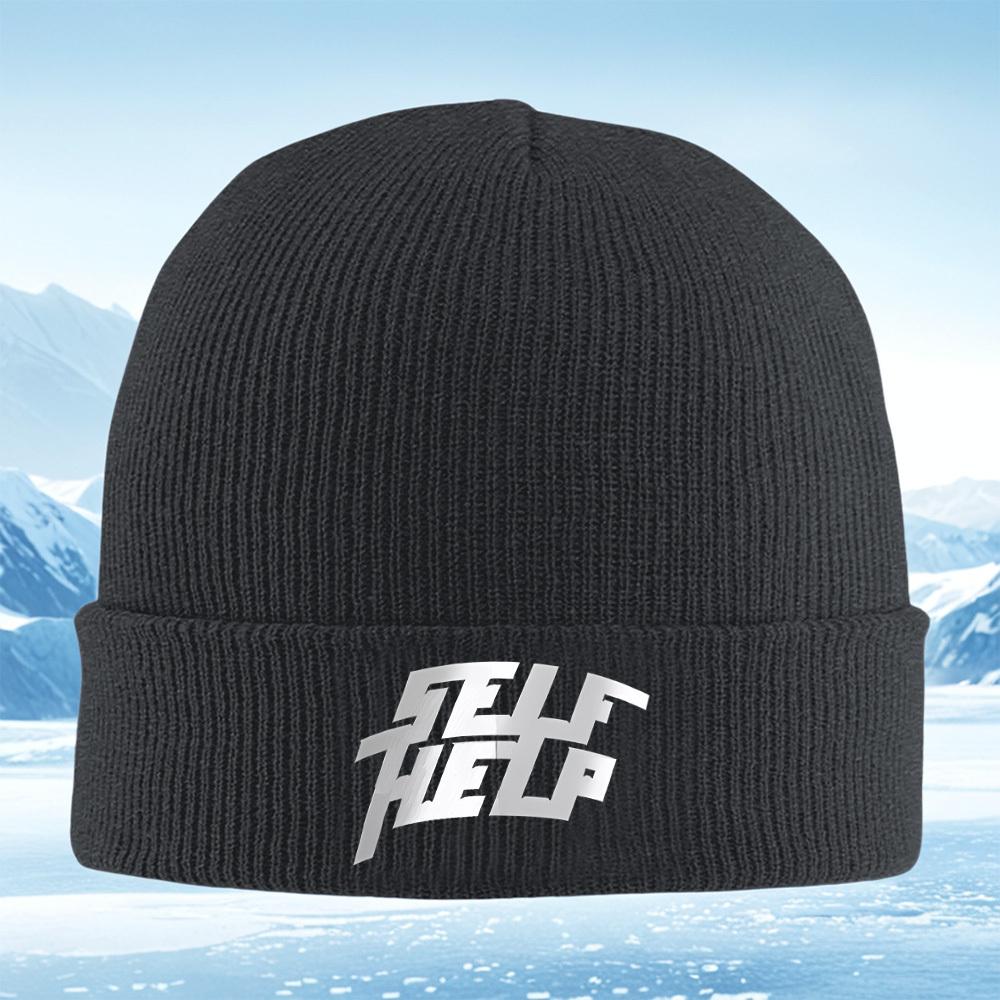 Bold self help white text on black Men Women Unisex Knitted Hat Beanie Pullover Cap Winter Thermal Warm Christmas Outdoor Cyclin
