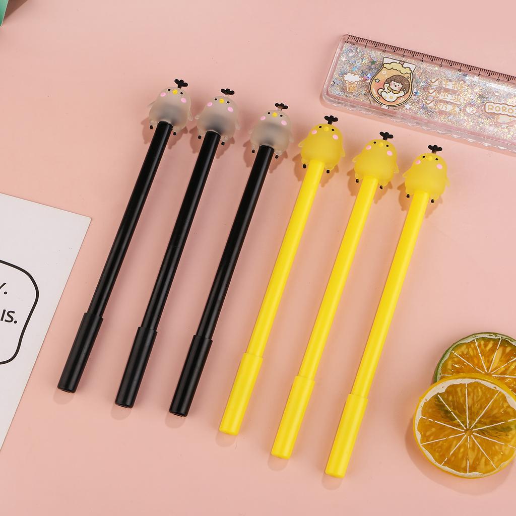 Back to school season 10pcs 0.5mm creative cartoon silicone jelly chicken neutral pen cute student stationery chicken black pen office signing pen