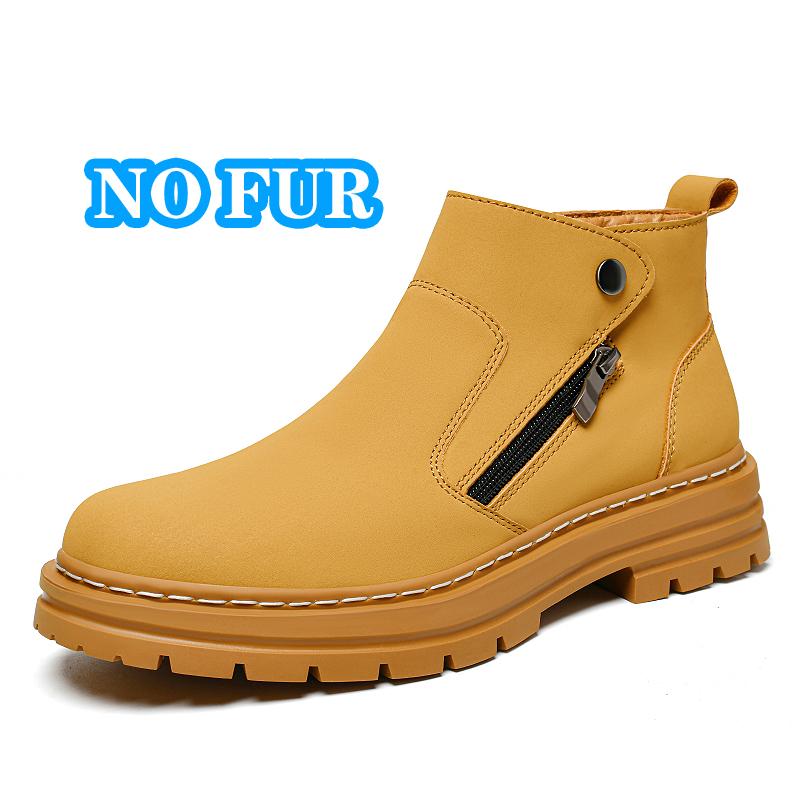 Fashion Genuine Leather Mens Chelsea Boots Side Zipper Man Business Shoes Fashion Men Ankle Boots Winter Plush Snow Botas High Top Shoes