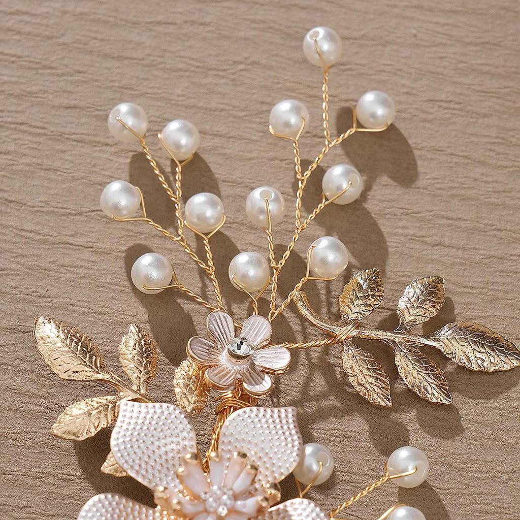 Handmade Flower Hair Clip with Alloy, Pearl and Drip Oil - Bridal Wedding Headwear Accessory