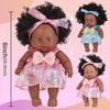 8 Inch Black Reborn Doll with Dress Curly Hair 20cm Realistic Baby Doll Simulation Toys Full Vinyl Body for Girls Birthday Gift