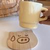 Descansos de Copo de Madeira Animal de Desenho Animado Fofo Isolamento Térmico Tapetes de Mesa para Xícaras de Café Chá Acessórios Multifuncionais de Decoração de Casa Cozinha Escritório