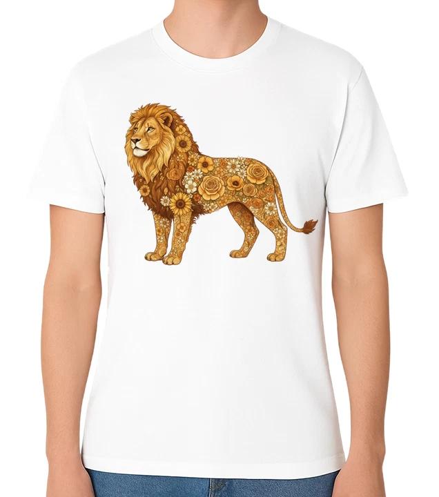 Floral Lion T-Shirt Decorative Lion Animal Art Graphic Unisex Tee XS