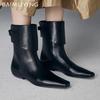 Flats Women Ankle Boots Square Toe Fashion Sexy Leather New Shoes 2025 Trend Designer Classic Buckle Goth Winter Botas De Mujer