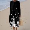 Women's Fashionable Casual Long-Sleeved Round Neck Floral Print Zipper Dress