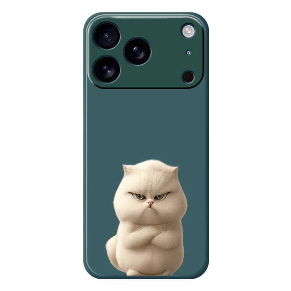 For iPhone 17 Pro Case Angry Cat Pattern Printing Straight Edge TPU Phone Back Cover