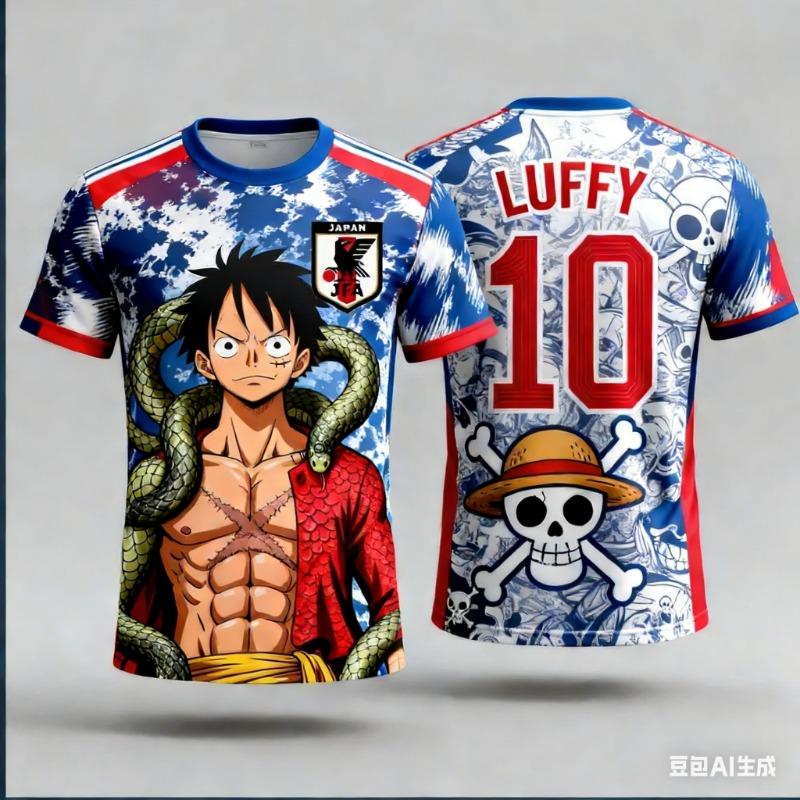 2026 Japan One Piece Luffy Football Jersey T-shirt Kids Football Special Jersey Kit Adult Men's/Women's Quick-Drying Sweatshirt