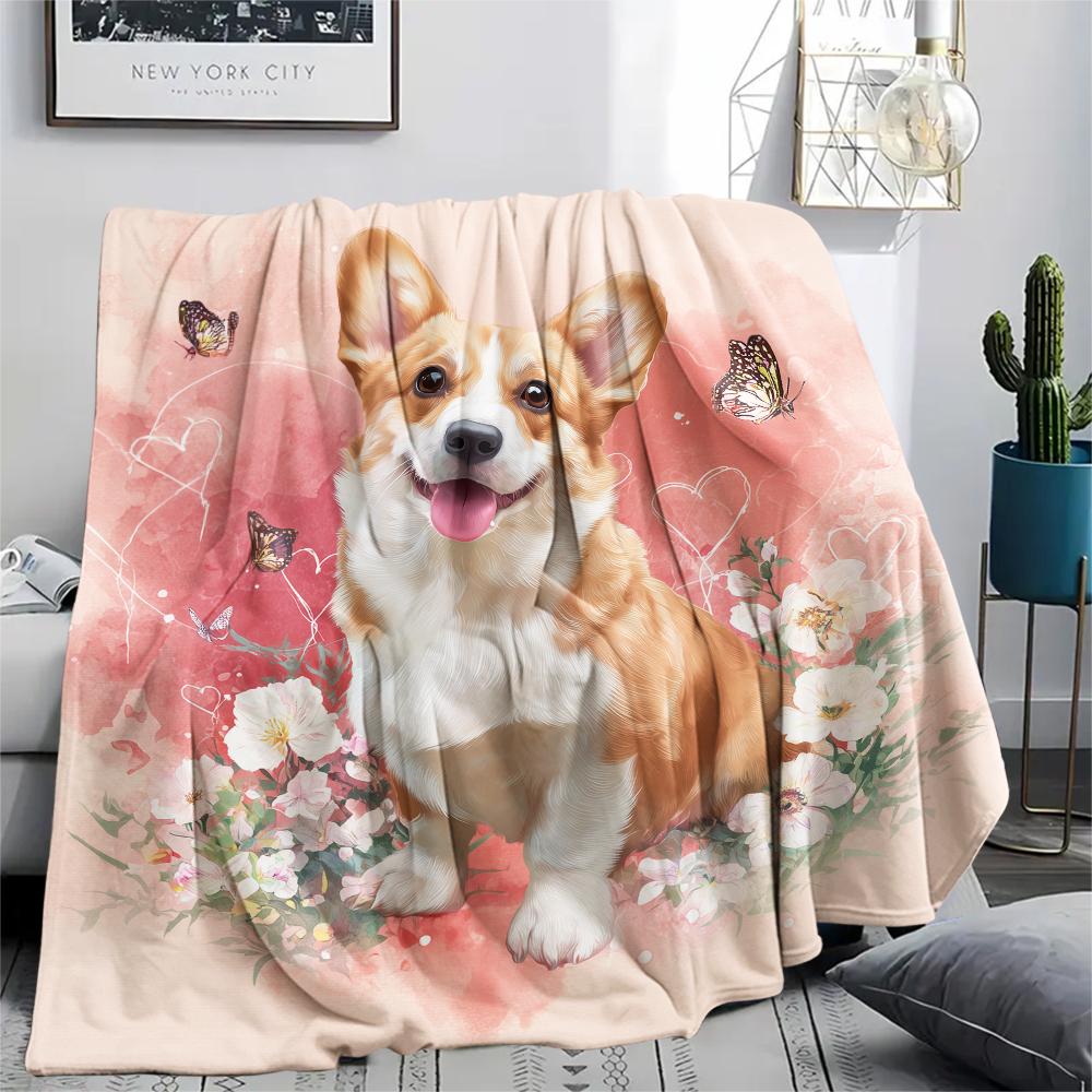 

Pink Corgi pattern Flannel Blanket, High quality Comfortable for All Seasons, Home Decor, Warmth and Comfort, Perfect for Gifts. 80cm x 120cm
