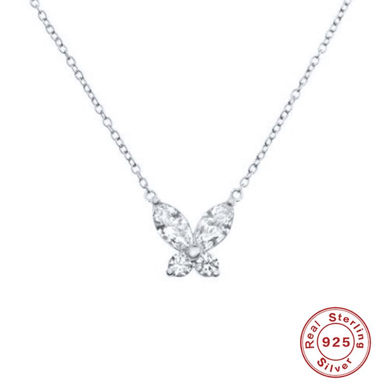 S925 Sterling Silver Ins Wind Mini Diamond-Encrusted Versatile Xiaoqingxin Super Fairy Butterfly Necklace Adjustable Collarbone Chain