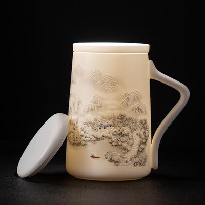 Tazza con Coperchio Grande Capacità Lettera Creativa Ceramica Tazza Acqua Tazza Tè Ufficio Personalizzata Giada Grasso di Montone Colore Soprasmalto