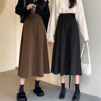 Women's High-Waist Black Midi A-Line Skirt for Spring and Autumn 2024