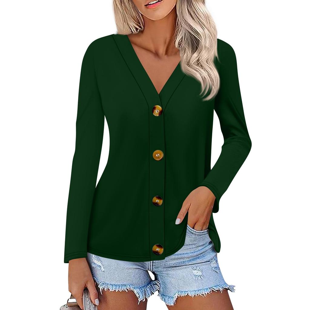 Women's Fashion Casual Solid Color Button-down Shirt Long Sleeve Tops